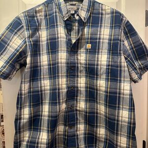 Carhartt Men's Blue and Yellow Plaid Shirt